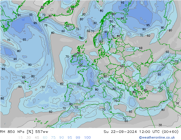 RH 850 hPa 557ww Su 22.09.2024 12 UTC