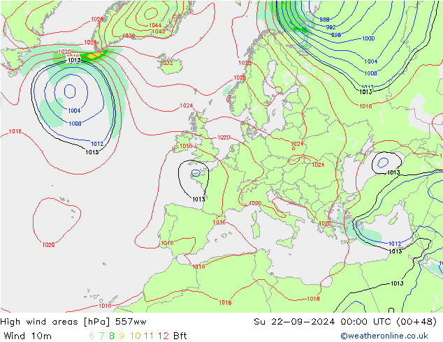 High wind areas 557ww Ne 22.09.2024 00 UTC