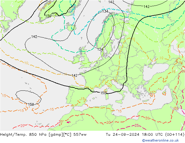 Height/Temp. 850 hPa 557ww Tu 24.09.2024 18 UTC