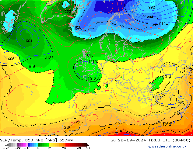 SLP/Temp. 850 hPa 557ww Ne 22.09.2024 18 UTC