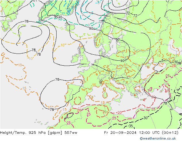 Height/Temp. 925 hPa 557ww Fr 20.09.2024 12 UTC