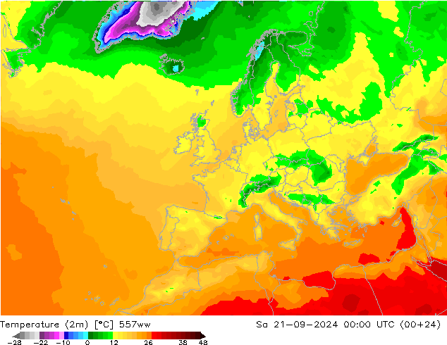 Temperature (2m) 557ww Sa 21.09.2024 00 UTC