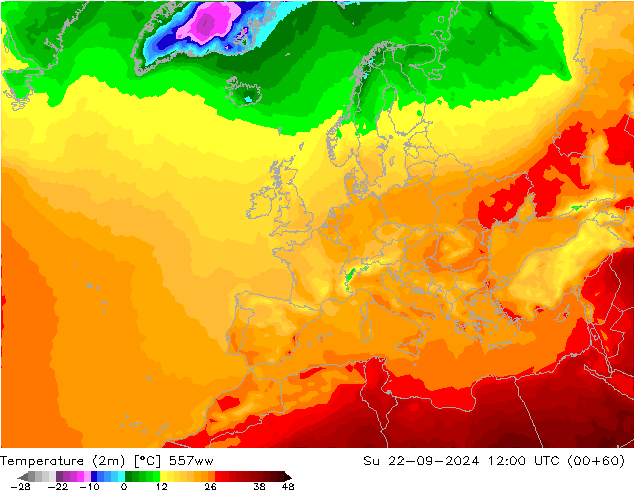 Temperatuurkaart (2m) 557ww zo 22.09.2024 12 UTC