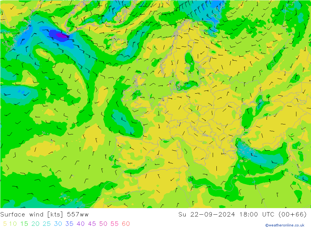 Surface wind 557ww Ne 22.09.2024 18 UTC