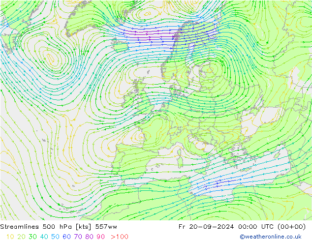 Stromlinien 500 hPa 557ww Fr 20.09.2024 00 UTC