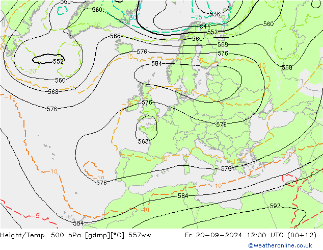 Height/Temp. 500 hPa 557ww Fr 20.09.2024 12 UTC