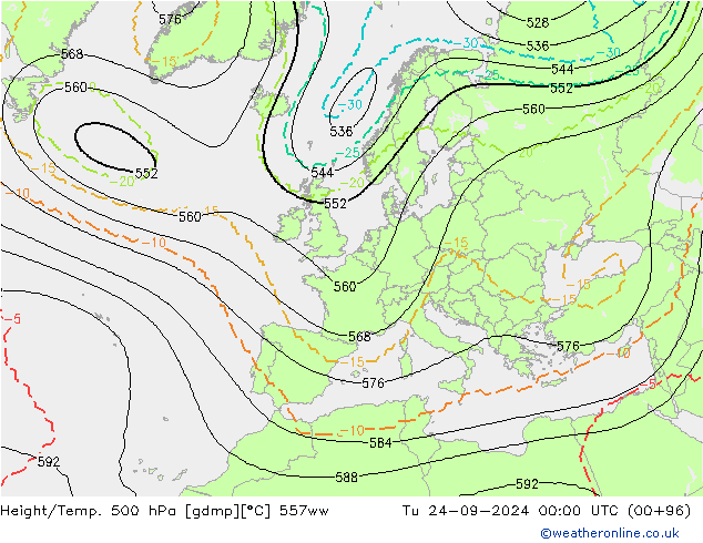 Yükseklik/Sıc. 500 hPa 557ww Sa 24.09.2024 00 UTC