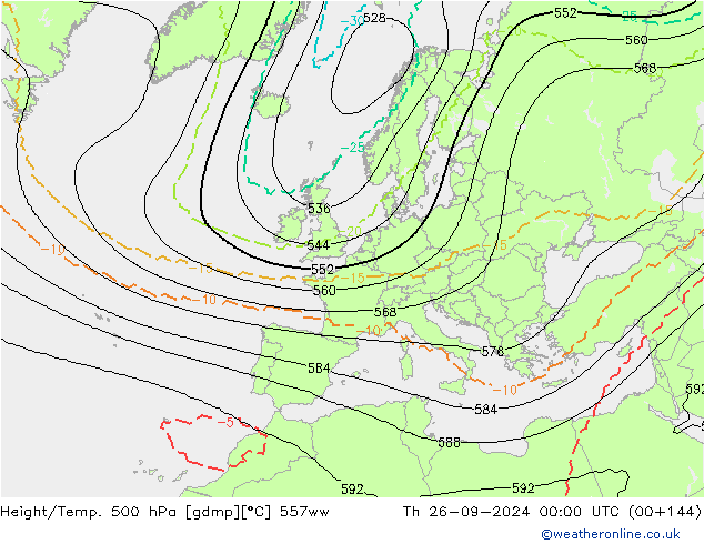 Height/Temp. 500 hPa 557ww gio 26.09.2024 00 UTC