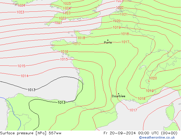 Surface pressure 557ww Fr 20.09.2024 00 UTC