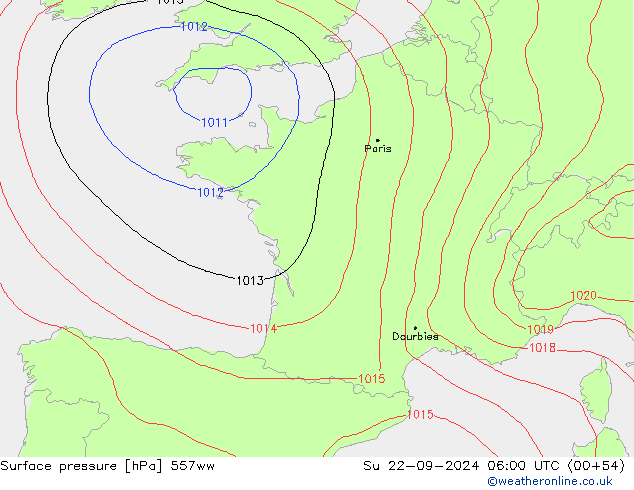 Surface pressure 557ww Su 22.09.2024 06 UTC