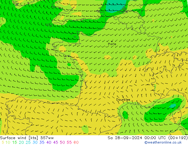 Surface wind 557ww Sa 28.09.2024 00 UTC