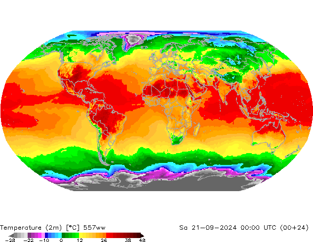 Temperaturkarte (2m) 557ww Sa 21.09.2024 00 UTC