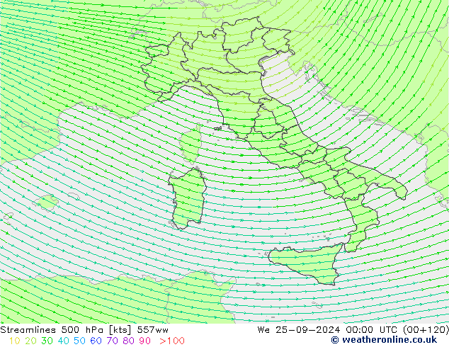 Stroomlijn 500 hPa 557ww wo 25.09.2024 00 UTC