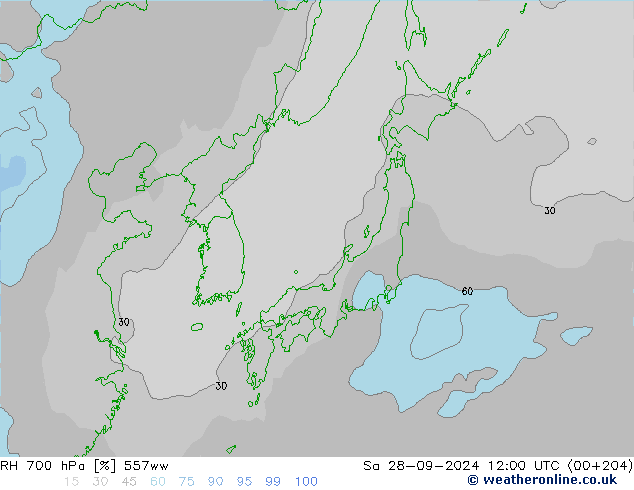 RH 700 hPa 557ww Sa 28.09.2024 12 UTC