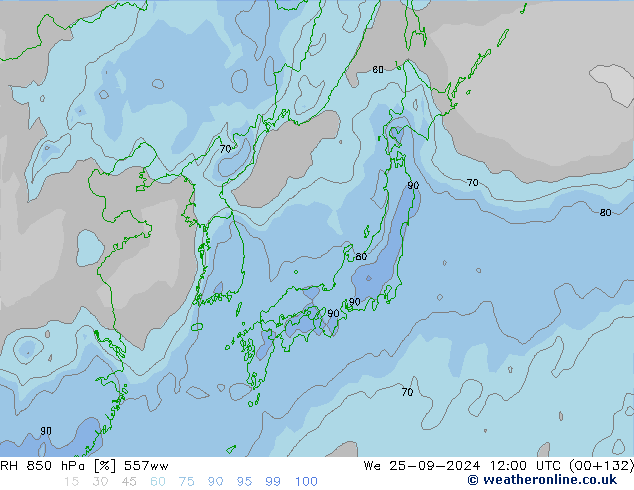 RH 850 hPa 557ww We 25.09.2024 12 UTC