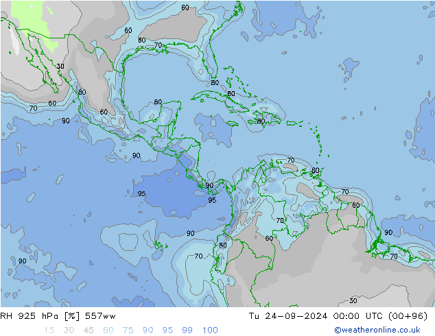 RH 925 hPa 557ww Tu 24.09.2024 00 UTC