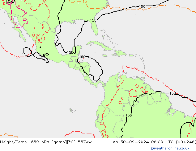 Height/Temp. 850 hPa 557ww Mo 30.09.2024 06 UTC