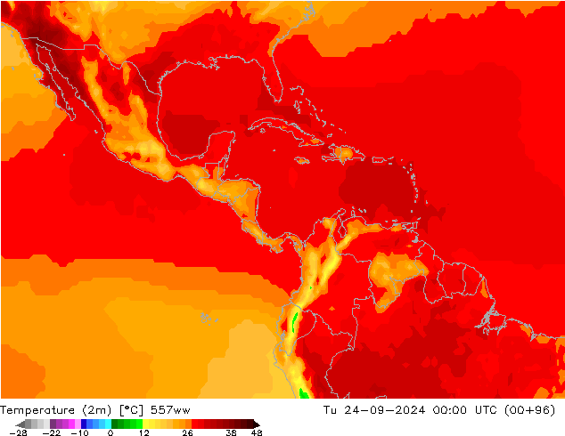 Temperature (2m) 557ww Tu 24.09.2024 00 UTC