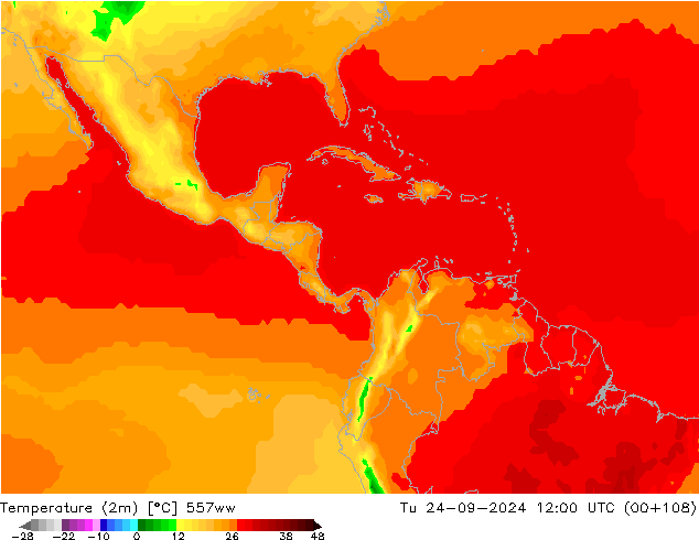 mapa temperatury (2m) 557ww wto. 24.09.2024 12 UTC