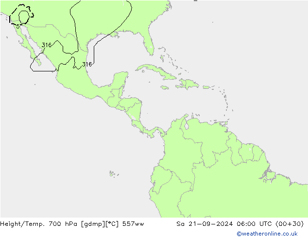 Height/Temp. 700 hPa 557ww Sa 21.09.2024 06 UTC