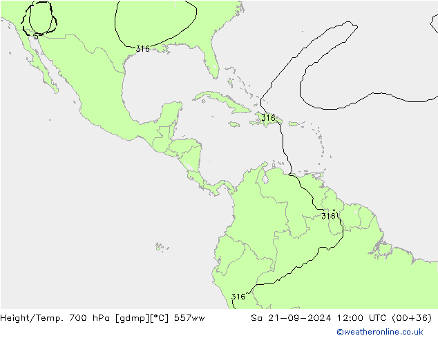 Height/Temp. 700 hPa 557ww  21.09.2024 12 UTC