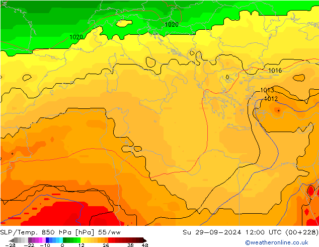 SLP/Temp. 850 hPa 557ww nie. 29.09.2024 12 UTC