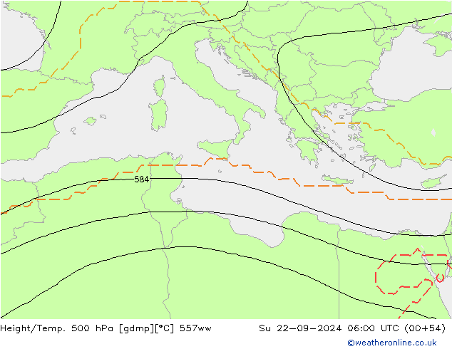 Height/Temp. 500 hPa 557ww Su 22.09.2024 06 UTC