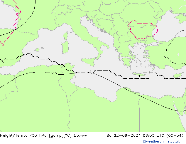 Height/Temp. 700 hPa 557ww Su 22.09.2024 06 UTC