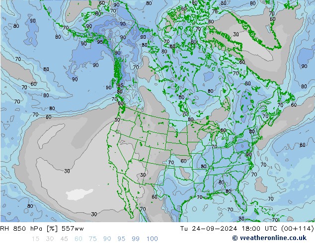 RH 850 hPa 557ww  24.09.2024 18 UTC