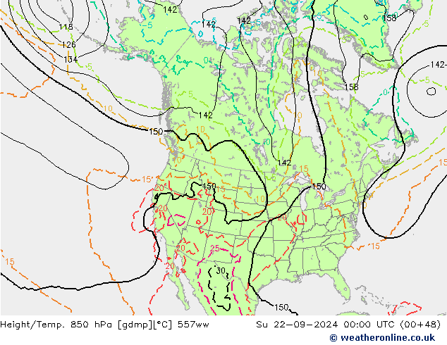 Height/Temp. 850 hPa 557ww So 22.09.2024 00 UTC