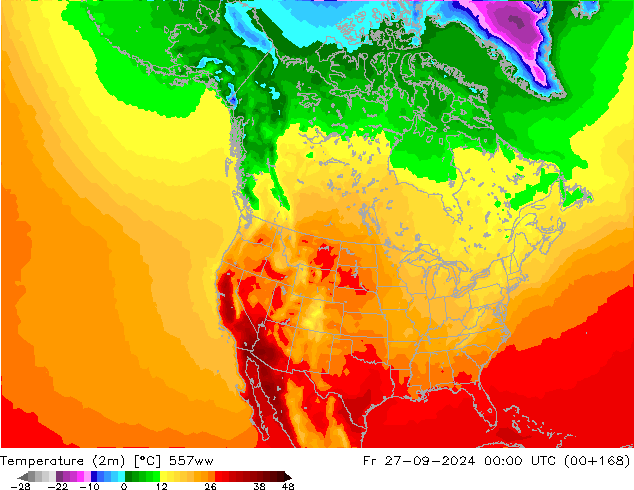 Temperaturkarte (2m) 557ww Fr 27.09.2024 00 UTC