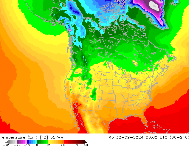 Temperaturkarte (2m) 557ww Mo 30.09.2024 06 UTC