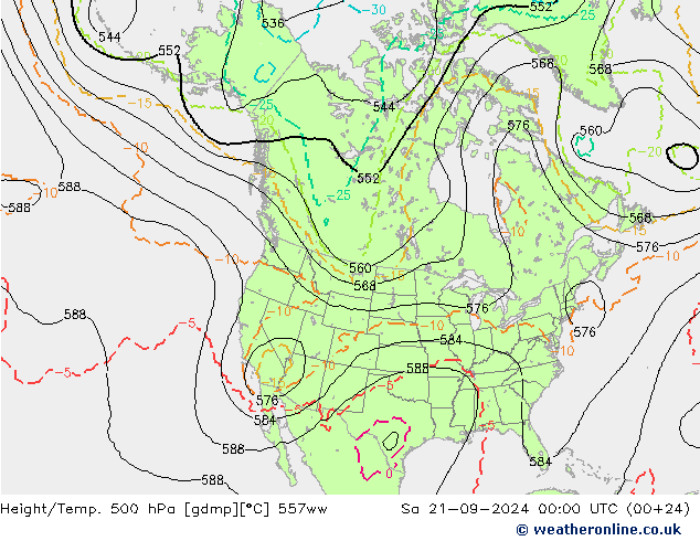 Hoogte/Temp. 500 hPa 557ww za 21.09.2024 00 UTC