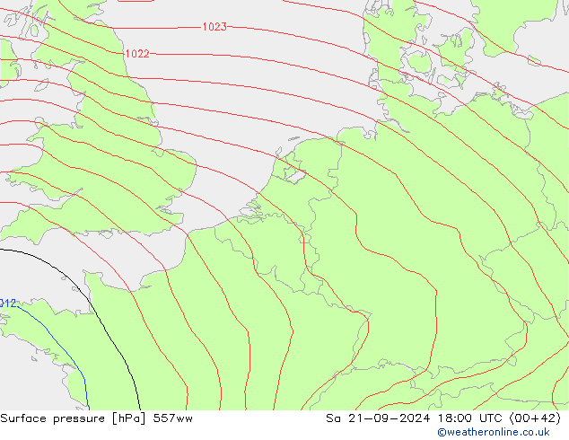 Presión superficial 557ww sáb 21.09.2024 18 UTC