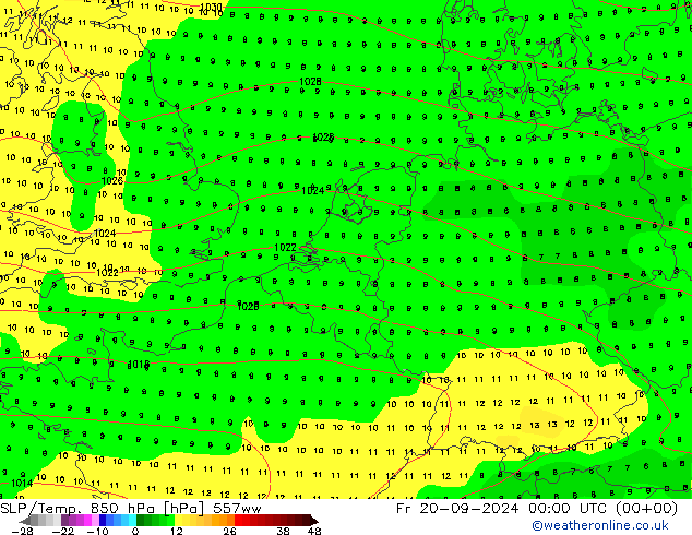 SLP/Temp. 850 hPa 557ww vr 20.09.2024 00 UTC