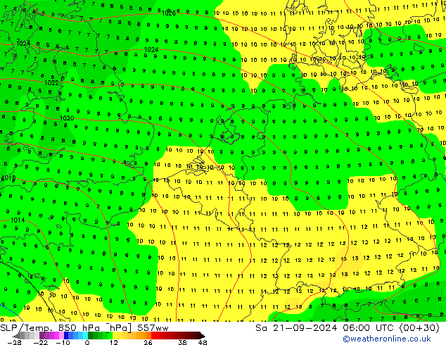 SLP/Temp. 850 hPa 557ww Sa 21.09.2024 06 UTC