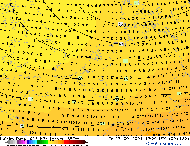 Height/Temp. 925 hPa 557ww pt. 27.09.2024 12 UTC