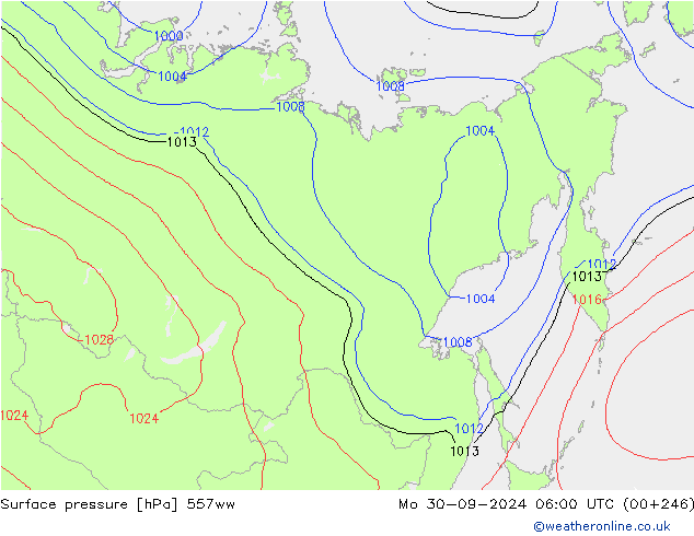 Surface pressure 557ww Mo 30.09.2024 06 UTC