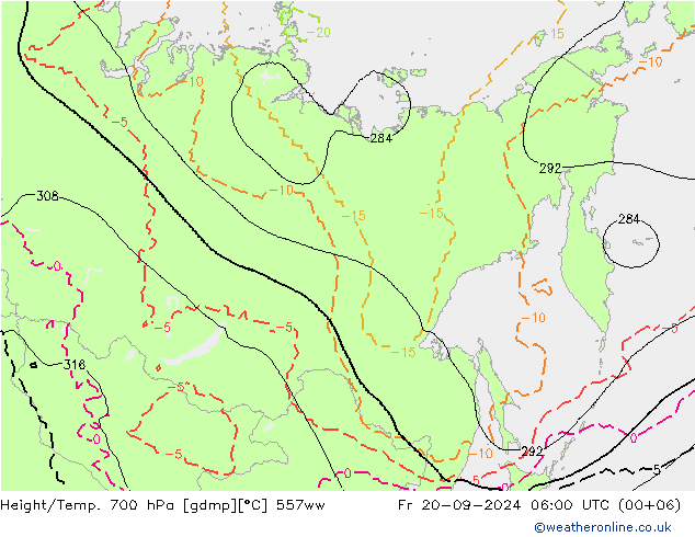 Height/Temp. 700 hPa 557ww Fr 20.09.2024 06 UTC