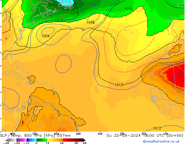 SLP/Temp. 850 hPa 557ww dom 22.09.2024 18 UTC