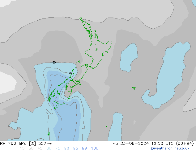 RH 700 hPa 557ww lun 23.09.2024 12 UTC