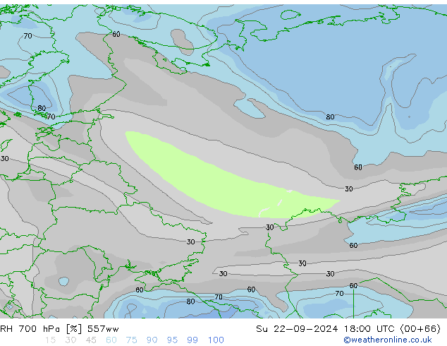 RH 700 hPa 557ww So 22.09.2024 18 UTC