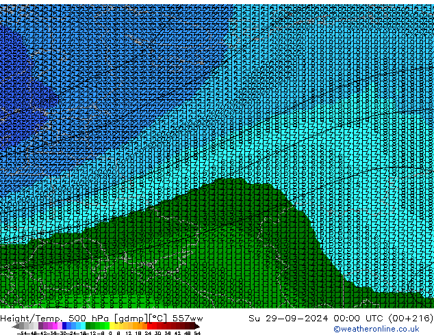 Height/Temp. 500 hPa 557ww Su 29.09.2024 00 UTC