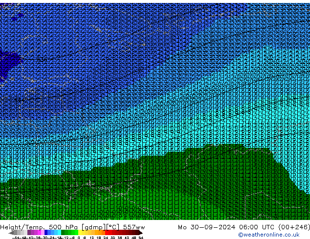 Hoogte/Temp. 500 hPa 557ww ma 30.09.2024 06 UTC