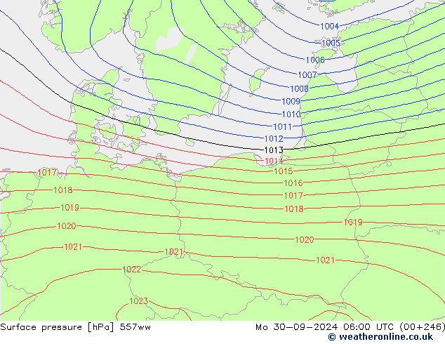 Surface pressure 557ww Mo 30.09.2024 06 UTC