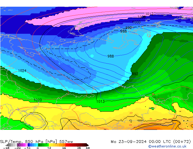 SLP/Temp. 850 hPa 557ww Mo 23.09.2024 00 UTC