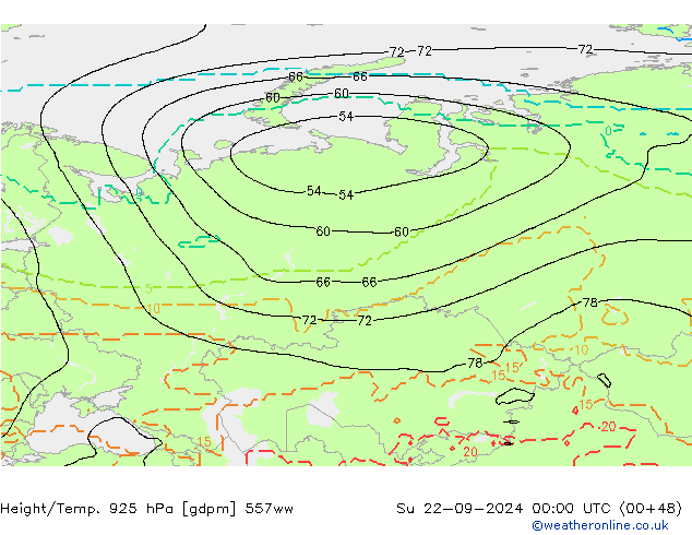 Height/Temp. 925 hPa 557ww Dom 22.09.2024 00 UTC