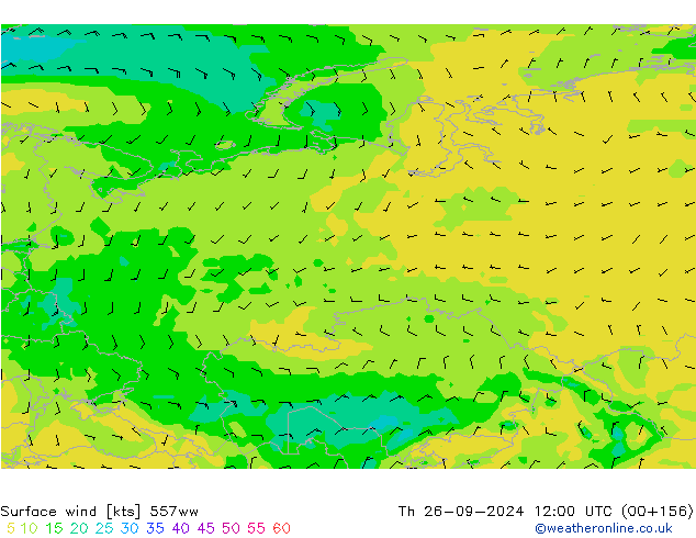 Surface wind 557ww Čt 26.09.2024 12 UTC