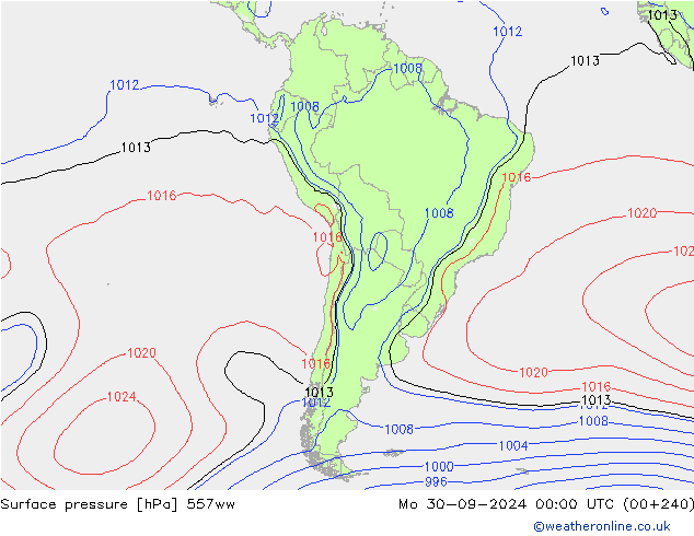 Surface pressure 557ww Mo 30.09.2024 00 UTC