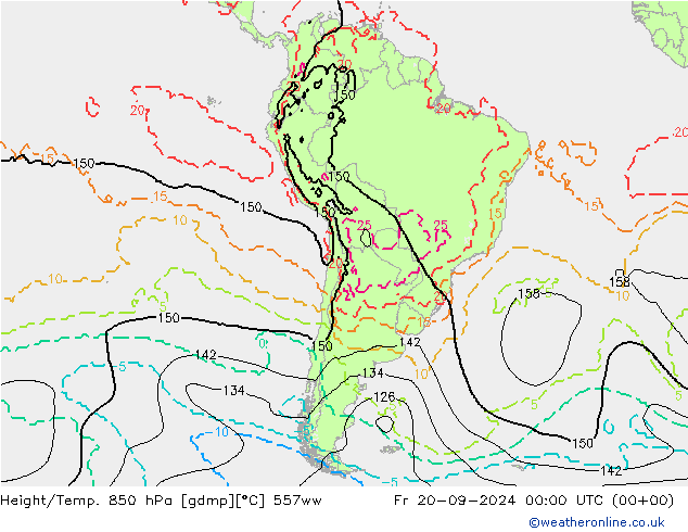 Hoogte/Temp. 850 hPa 557ww vr 20.09.2024 00 UTC